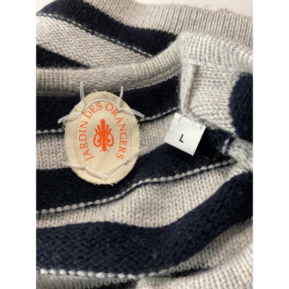 Jardin Des Orangers White Striped Wool And Cashmere Cardigan Size L - Picture 4 of 6